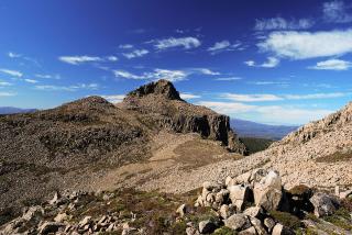 Mt Anne as seen from the plateau. Some of the rocks in the distance are actually the size of small houses